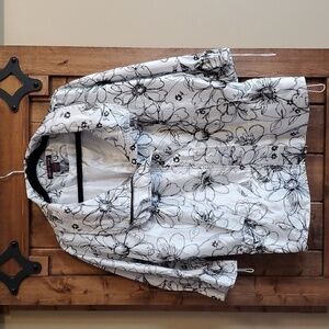 Elena Wang Black White Floral Sketch Jacket Size Large